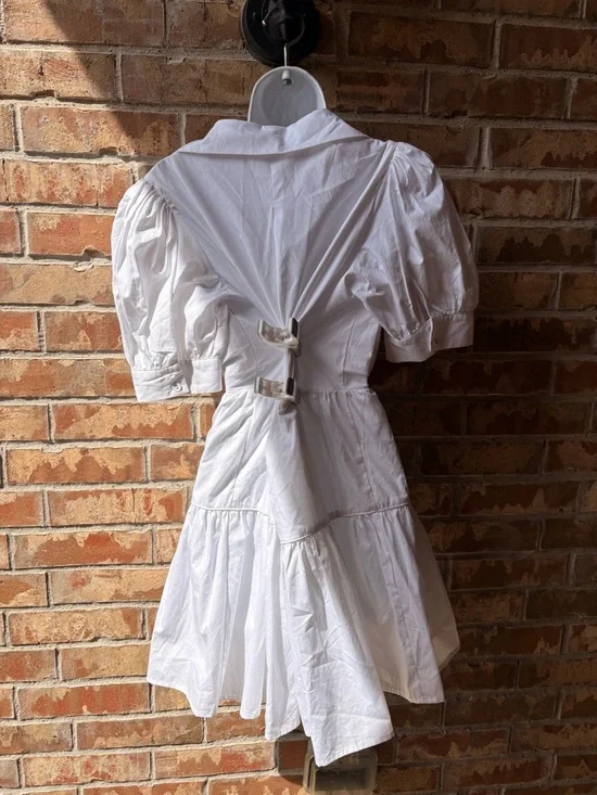 TCEC Poplin Collared Short Sleeve Tiered Mini Dress with Puff Sleeves size Large - Picture 6 of 8